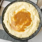 bowl with mashed potatoes and gravy without drippings