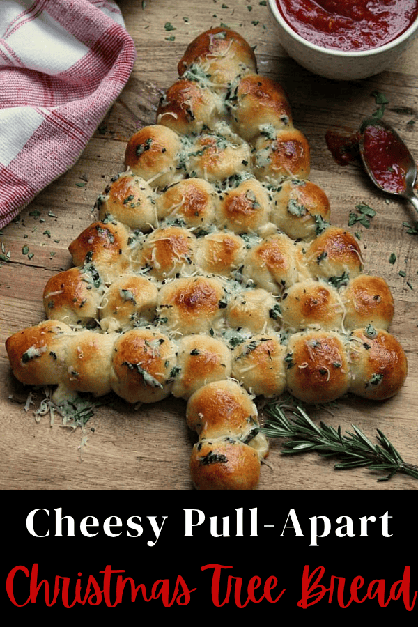 pinterest pin for Cheesy Pull-Apart Christmas Tree Bread