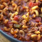 closeup of best american goulash in pan
