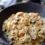black bowl with Orzo with Butternut Squash sprinkled with parmesan cheese