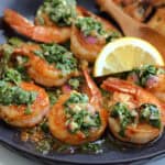 what meat (or seafood) goes with pesto pasta? try this basil chimichurri shrimp!