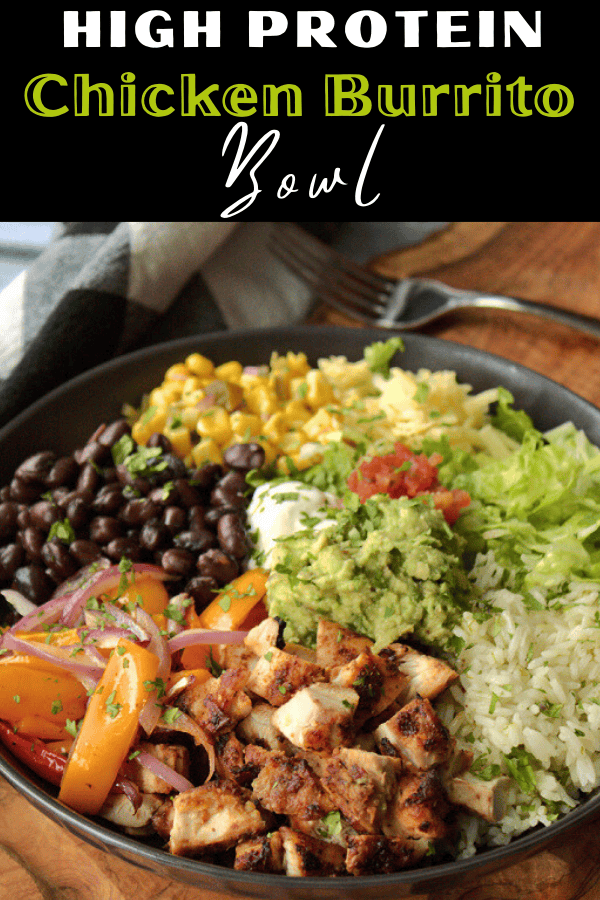 pinterest pin for chicken burrito bowl