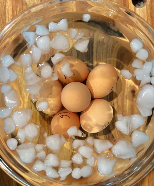air fryer hard boiled eggs in ice bath cooling