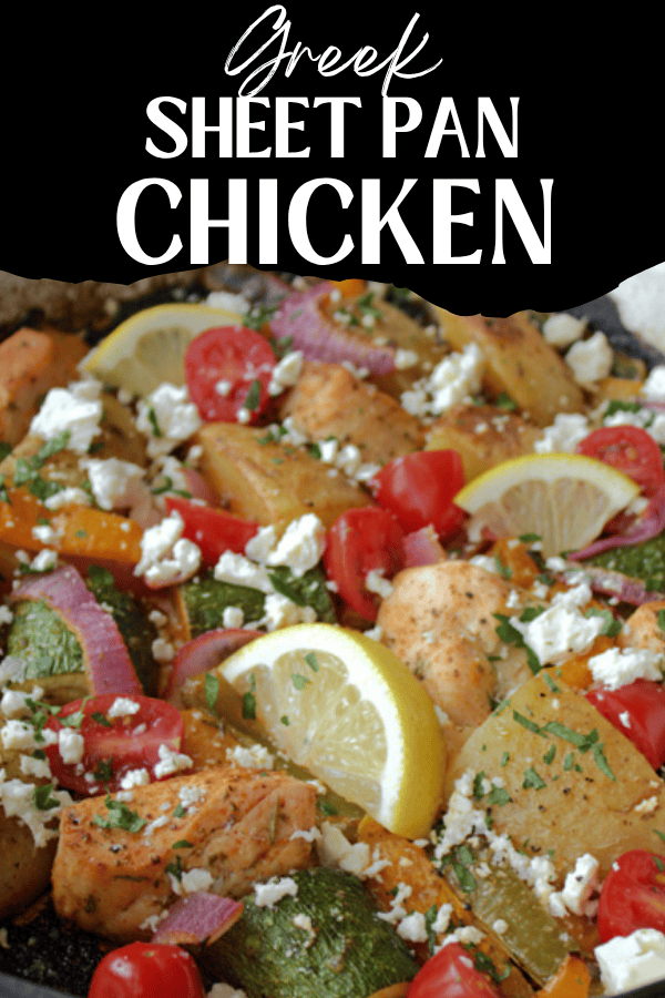 pinterest pin for Greek Sheet Pan Chicken