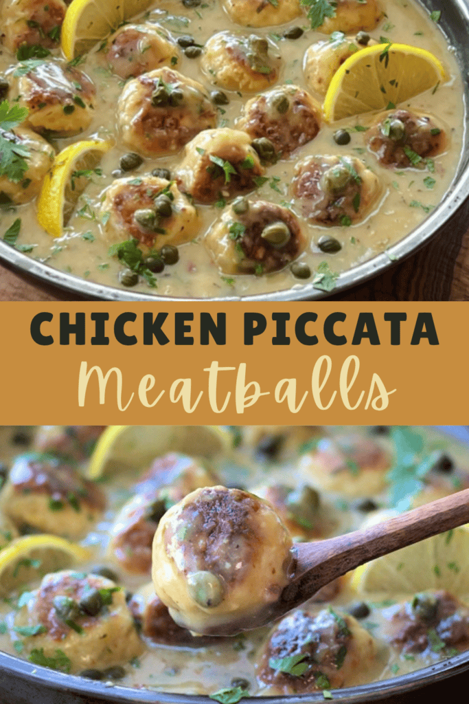 pinterest pin for chicken piccata meatballs
