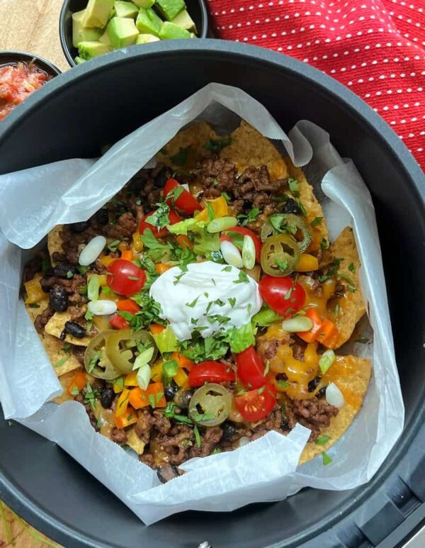 air fryer nachos in the air fryer basket
