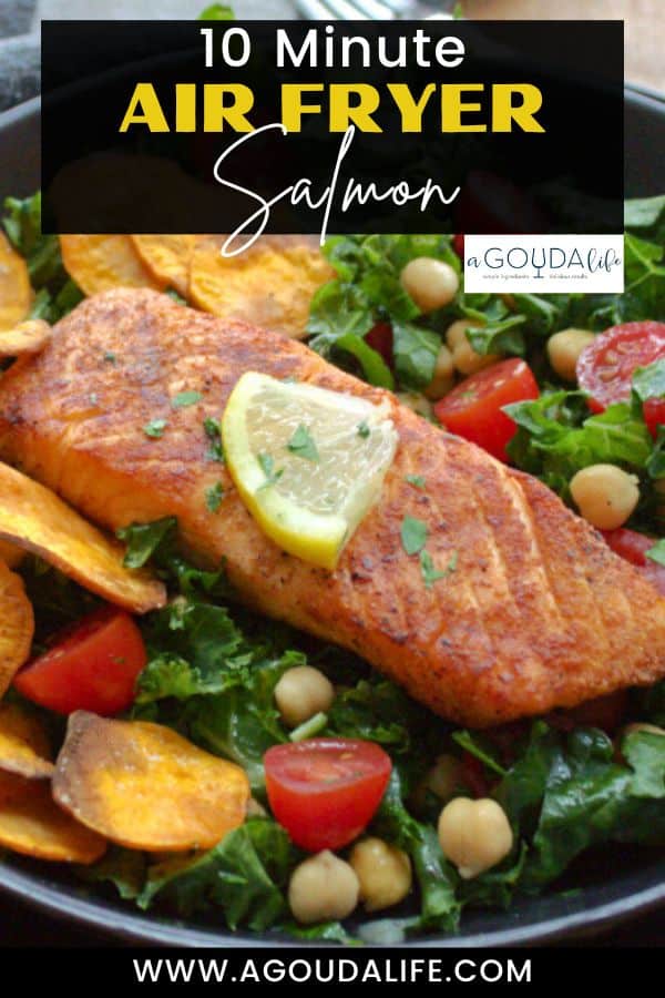 pinterest pin showing air fryer salmon