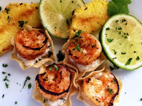 Grilled Spicy Shrimp Cups with Pineapple Aioli #SundaySupper