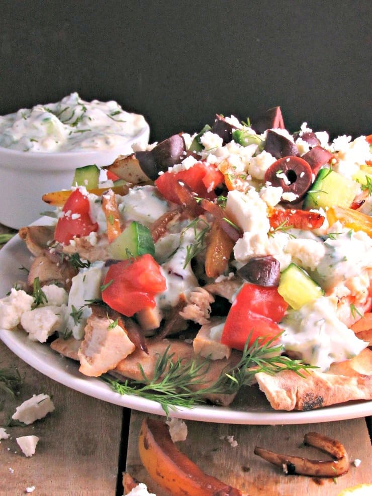 Greek Chicken Pita Nachos recipe from A Gouda Life kitchen