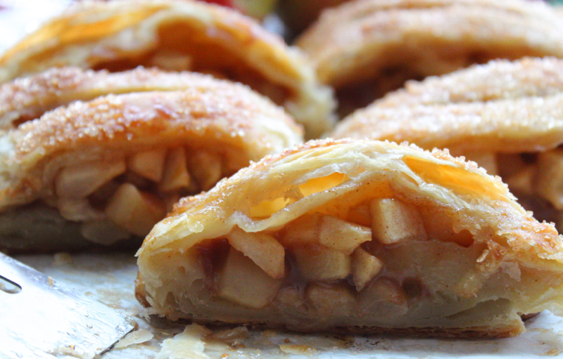 easy apple strudel sliced so you can see apples inside