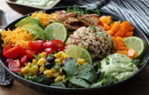baja bowl in black bowl and striped napkin