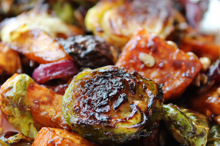 Roasted Brussels Sprouts and Sweet Potatoes