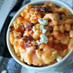 How to make Buffalo Chicken Mac and Cheese with tender chicken in a creamy, spicy 3 cheese Buffalo sauce + bacon and blue cheese.