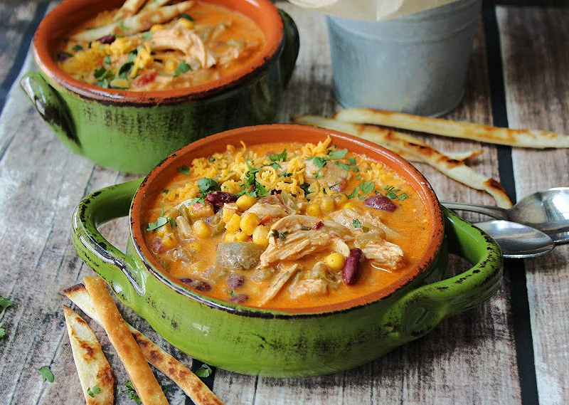 two bowls of chicken enchilada soup