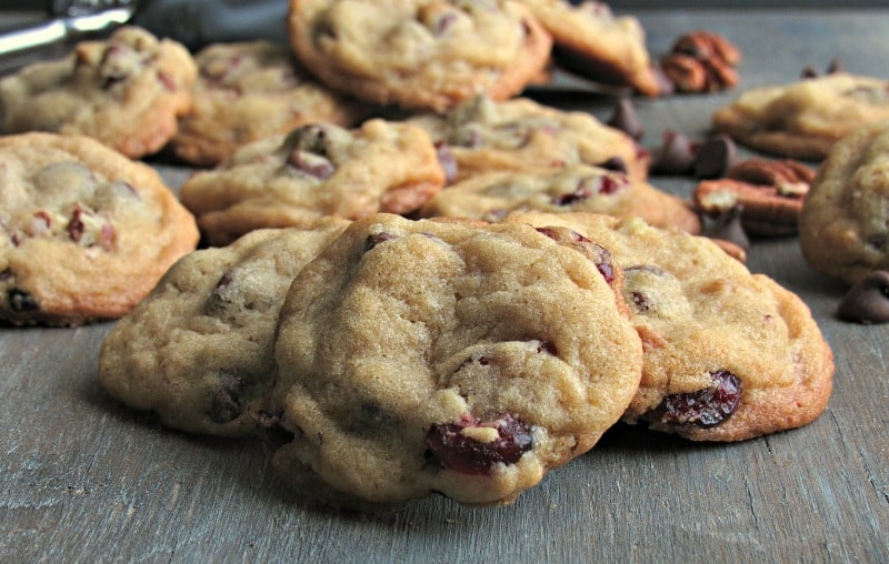 Cranberry Chocolate Chip Cookies ~soft inside, slightly crisp bottom. A perfect blend of the sweet fall flavor of cranberries and semi sweet chocolate.