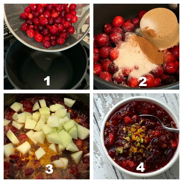 step by step photo collage how to make cranberry sauce