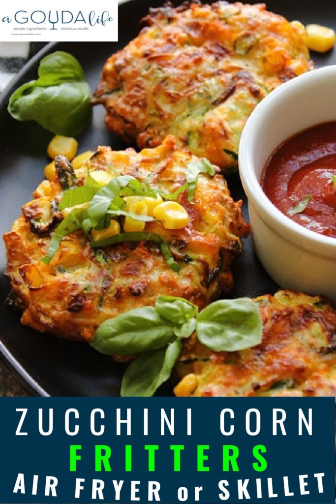 pinterest pin for zucchini corn fritters
