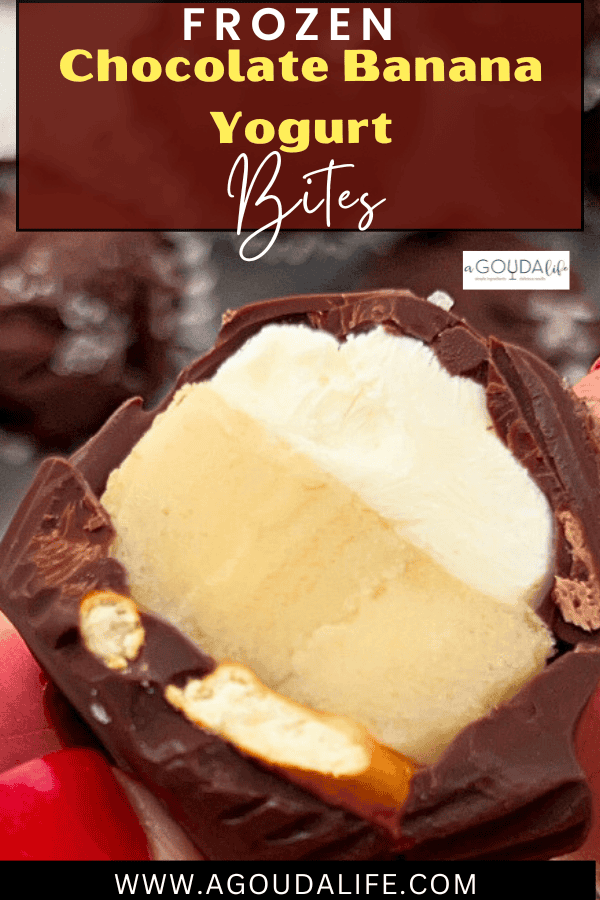 pinterest pin showing Frozen Chocolate Banana YogurtBites