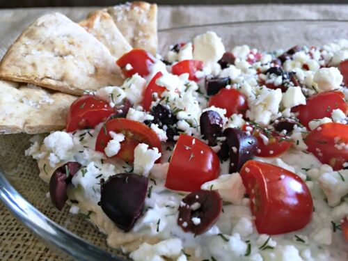 7 layer greek dip with naan bread
