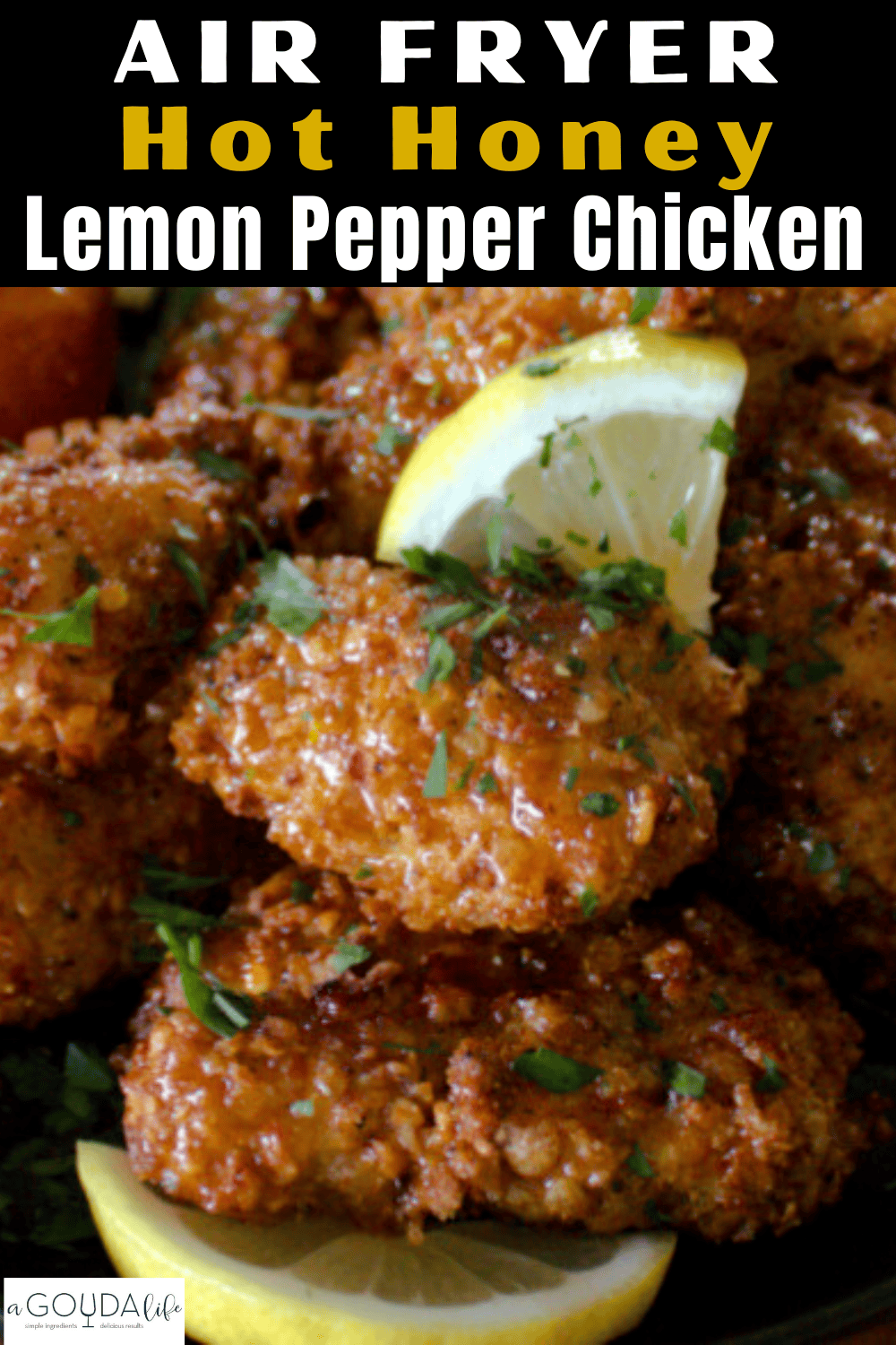 pinterest pin showing hot honey air fryer chicken
