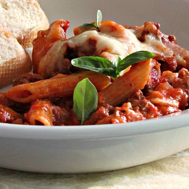 Mosta Cheese Baked Mostaccioli - 3-cheese with meat sauce - A Gouda Life