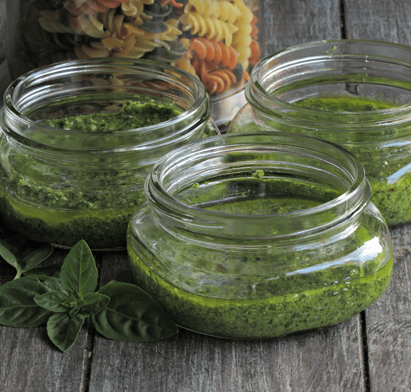 Basil Spinach Pesto ~ a simple no-cook sauce delicious on pasta, pizza or as an appetizer, made completely in a food processor or blender. 