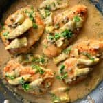 closeup of chicken piccata in skillet
