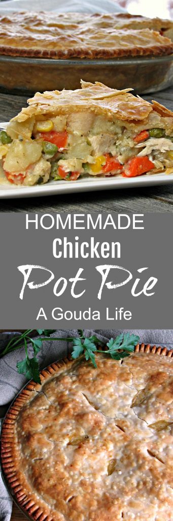 Homemade Chicken Pot Pie ~ buttery, golden flaky crust filled with tender bites of chicken, potatoes, carrots and peas and a creamy, flavorful sauce.