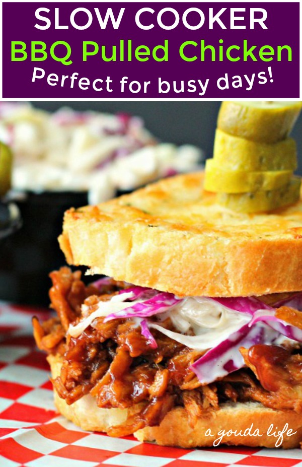 pinterest pin for showing bbq pulled chicken on texas toast
