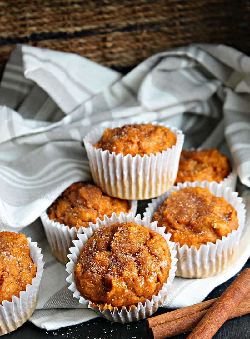 Pumpkin Spice Muffins with just 5 INGREDIENTS including a cinnamon-sugar topping. Loaded with pumpkin flavor ~ an easy, no fail muffin recipe.