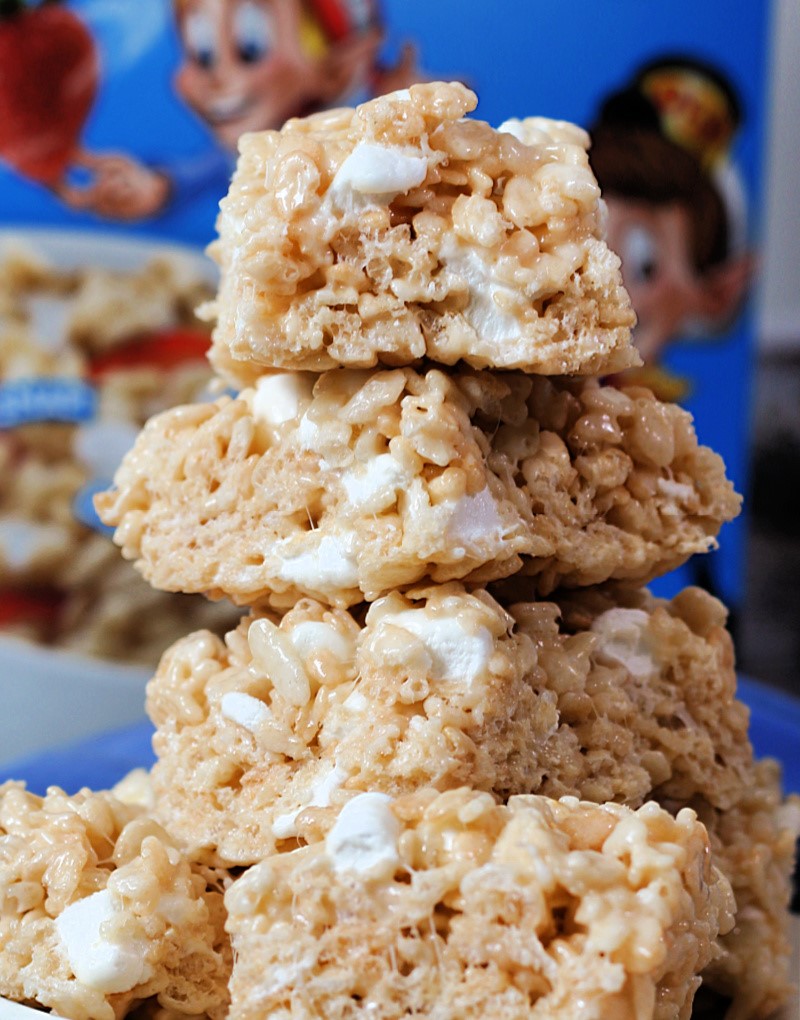 stacked squares of rice krispies treats