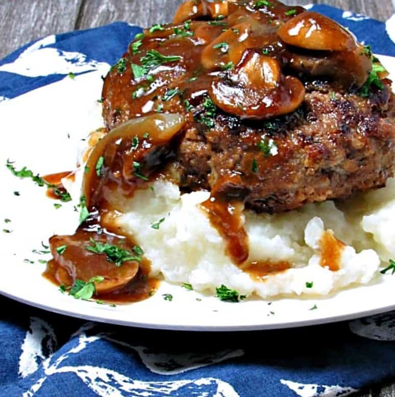 seared beef patty topped with mushroom gravy