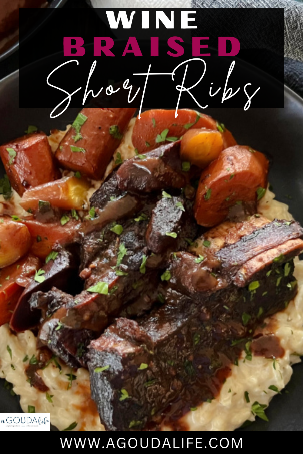pinterest pin showing braised beef short ribs