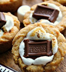 smores cookies cups baked with toasted marshmallow