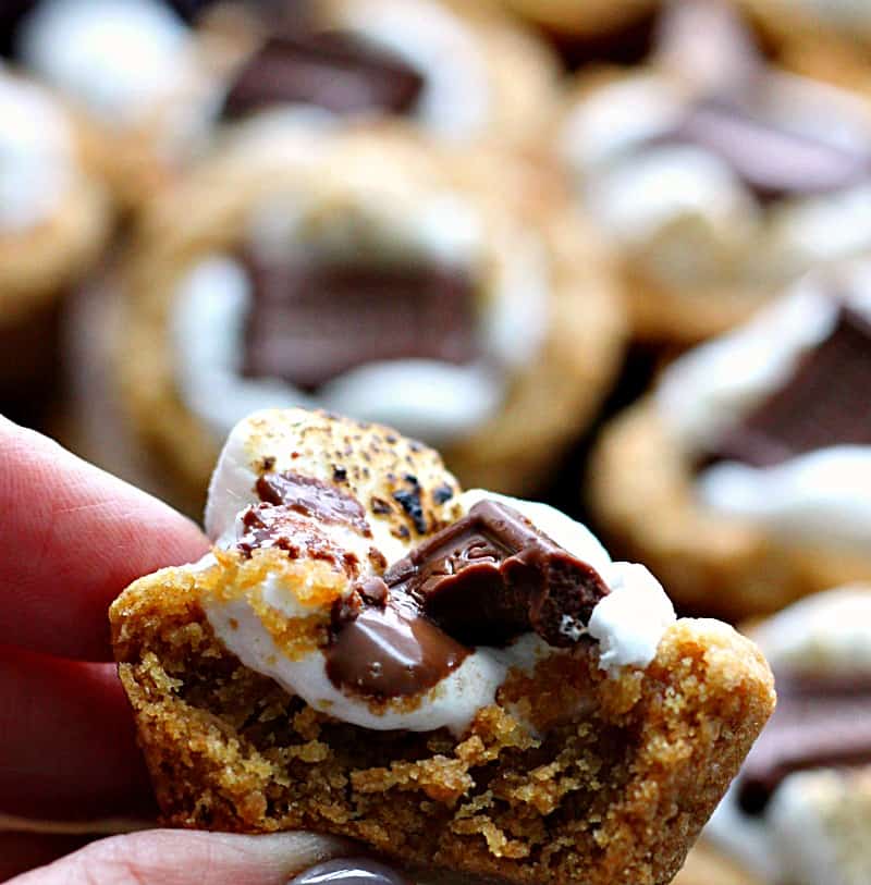 close up of smores cookies bitten into