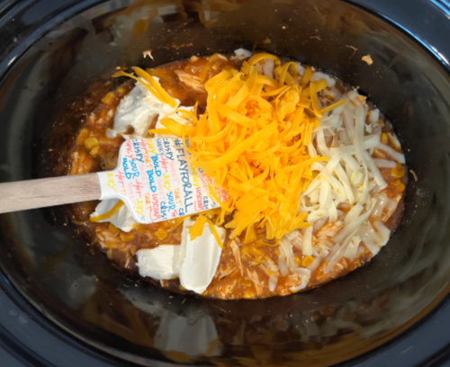 overhead view crockpot with one of the best super bowl recipes 