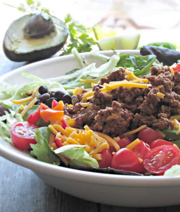 Healthy Taco Salad + 5 ingredient salsa verde dressing ~ A Gouda Life