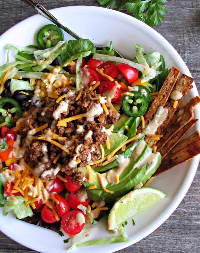 Healthy Taco Salad + 5 ingredient salsa verde dressing ~ A Gouda Life