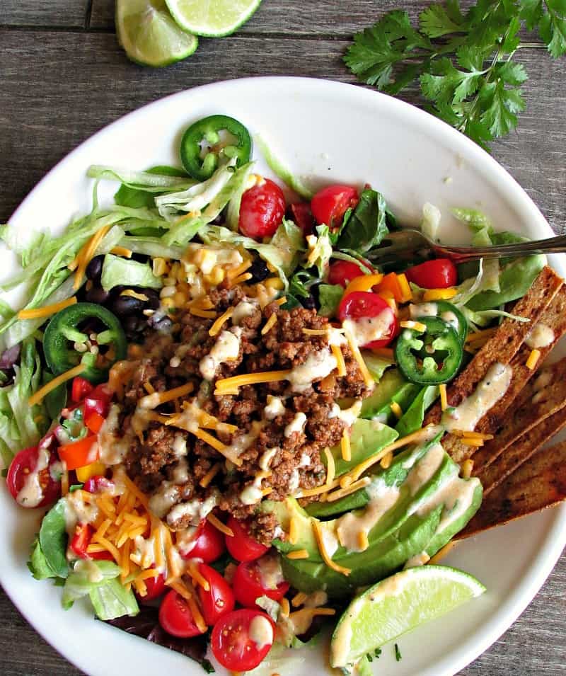 Healthy Taco Salad + 5 ingredient salsa verde dressing ~ A Gouda Life