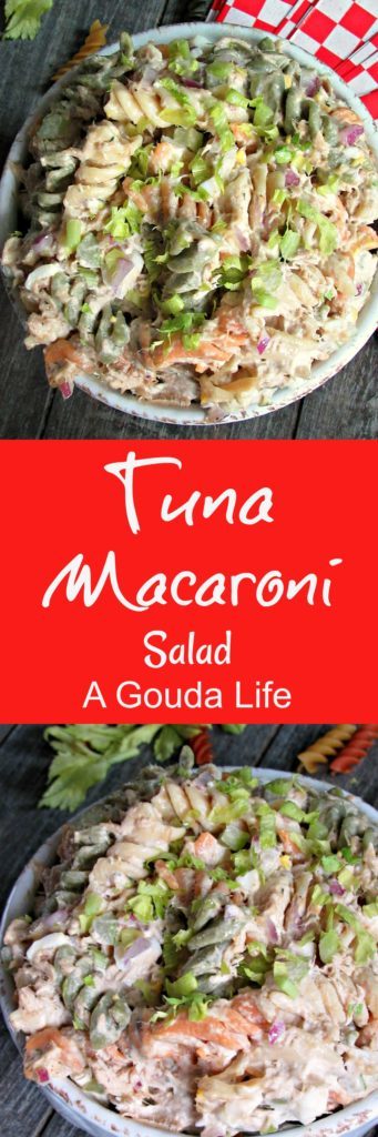 Tuna Macaroni Salad: classic with real mayonnaise, chopped celery, onions and packed with tuna. Perfect for picnics + BBQ's from Memorial to Labor Day.