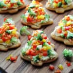 christmas tree pizza on cutting board